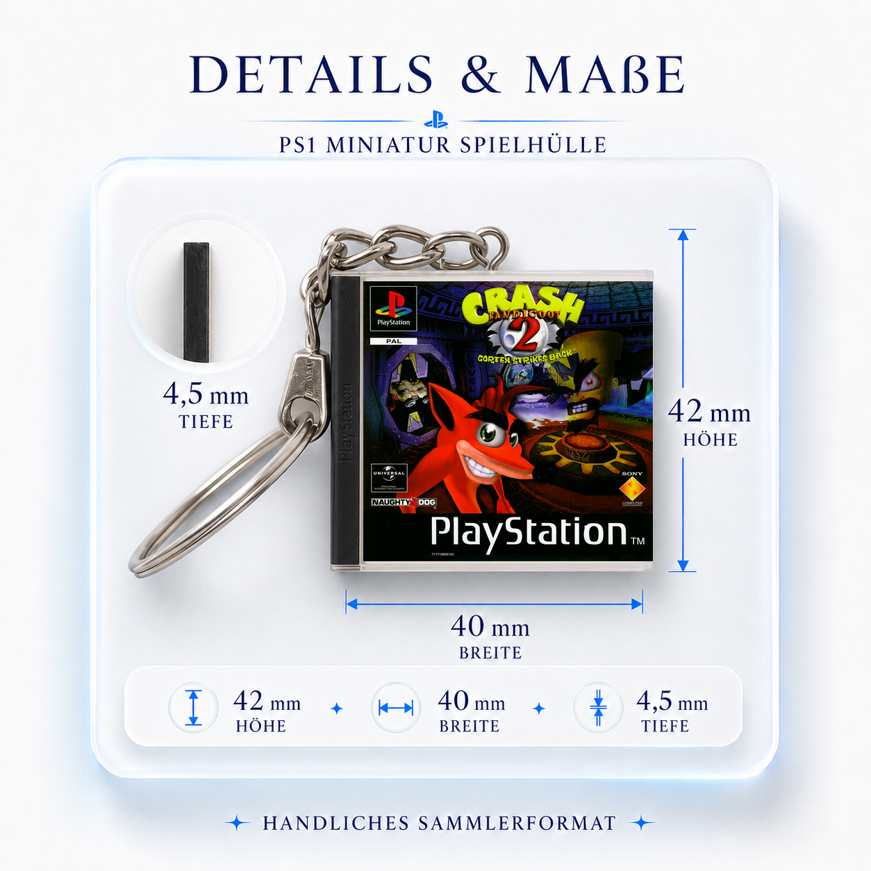 Crash Bandicoot 2: Cortex Strikes Back - PS1 Miniatur Spielhülle Schlüsselanhänger