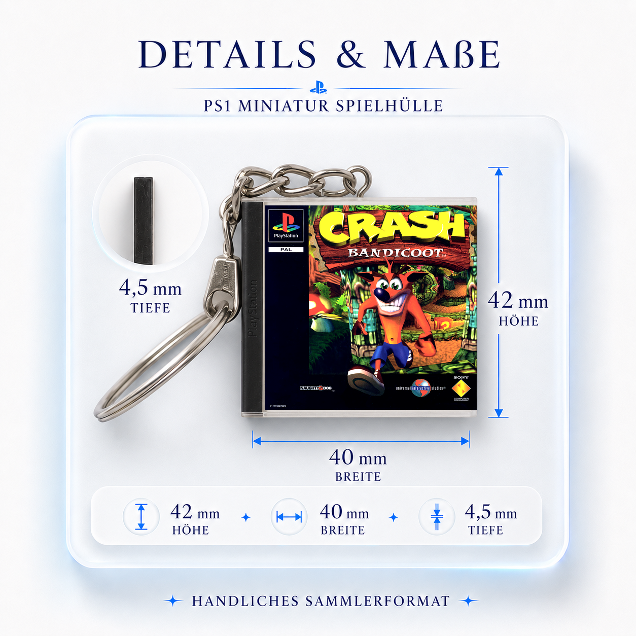 Crash Bandicoot - PS1 Miniatur Spielhülle Schlüsselanhänger