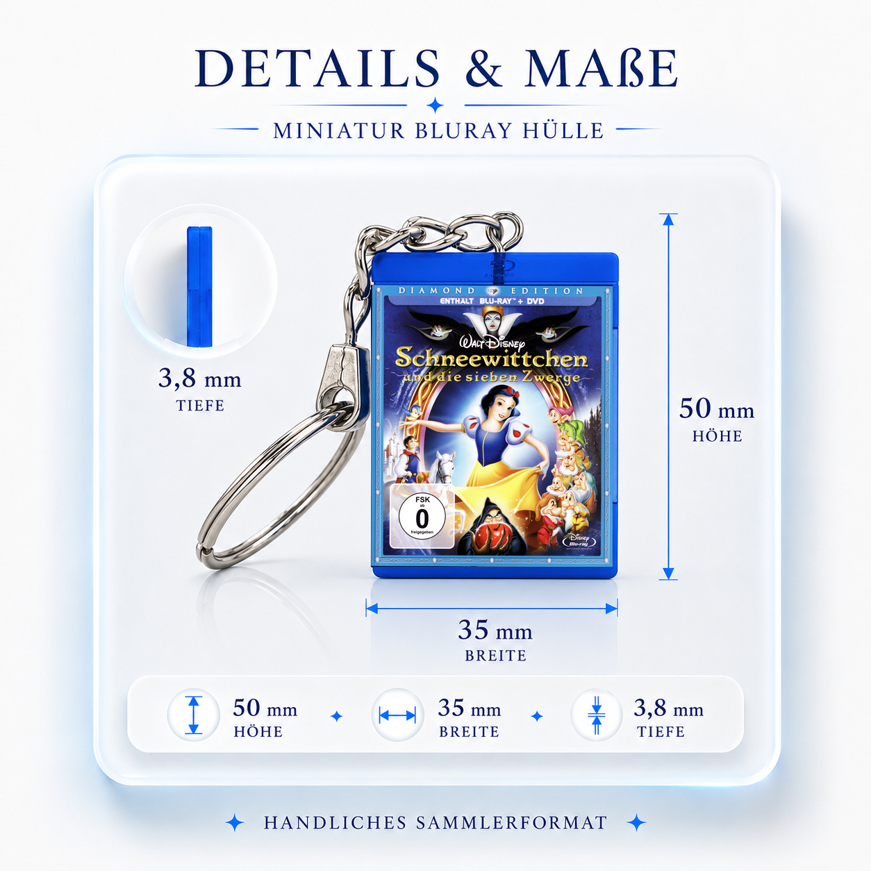 Schneewittchen und die sieben Zwerge - Film Miniatur Blu-Ray Hülle Schlüsselanhänger