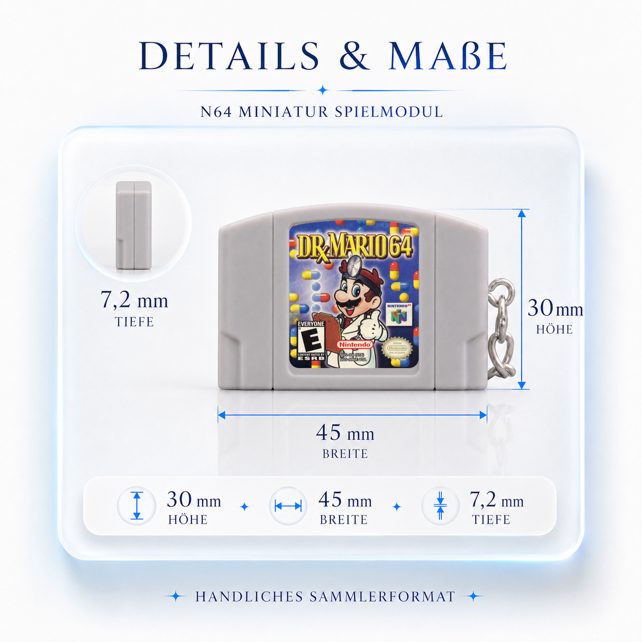 Dr. Mario 64 - N64 Miniatur Spielmodul Schlüsselanhänger