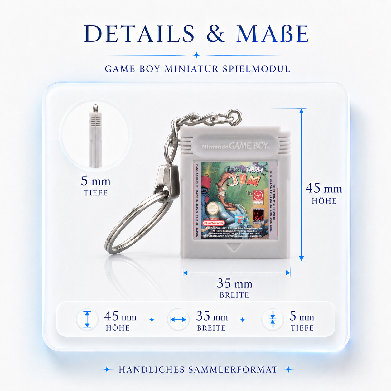 Earthworm Jim - Game Boy Miniatur Spielmodul Schlüsselanhänger