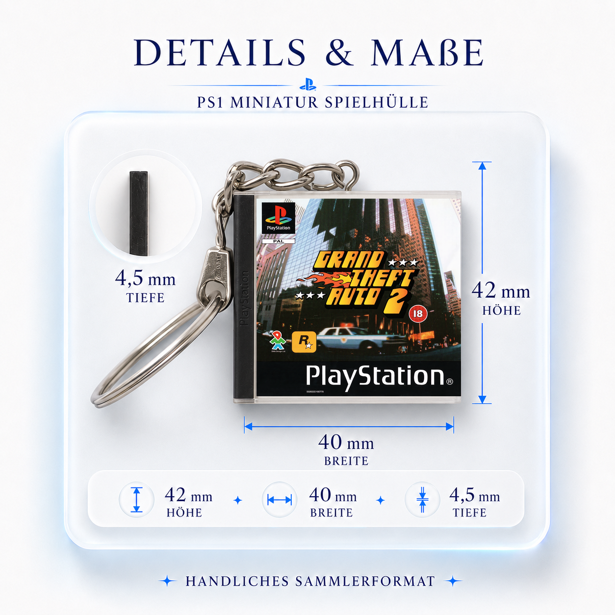 Grand Theft Auto 2 - PS1 Miniatur Spielhülle Schlüsselanhänger
