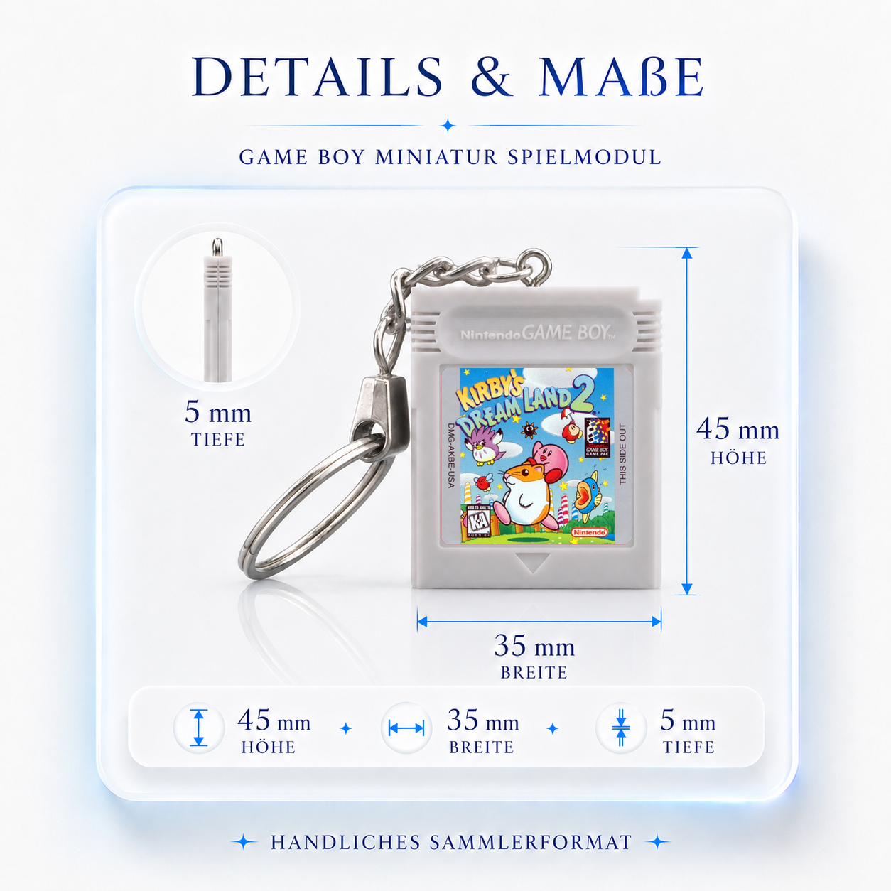 Kirby's Dream Land 2 - Game Boy Miniatur Spielmodul Schlüsselanhänger