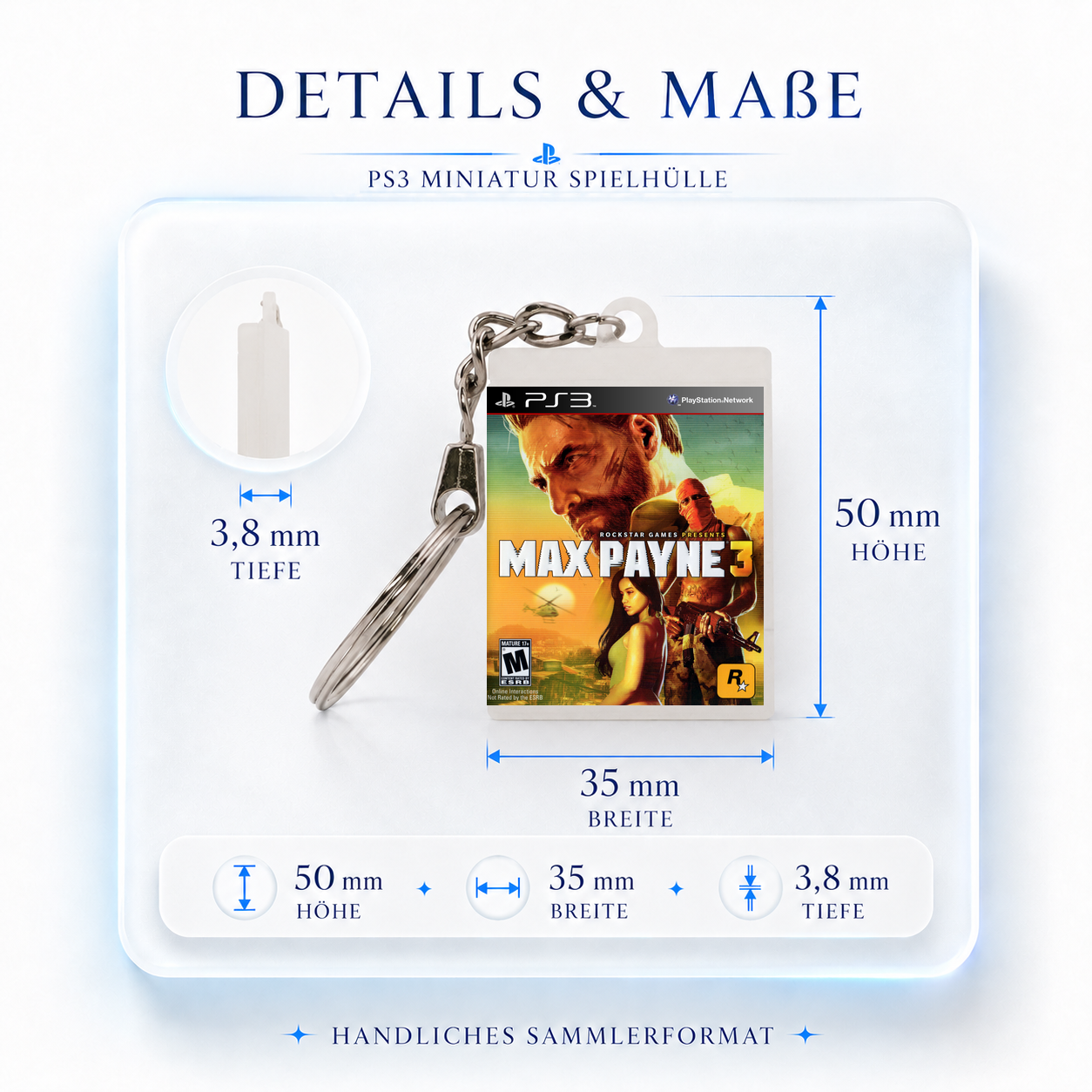Max Payne 3 - PS3 Miniatur Spielhülle Schlüsselanhänger