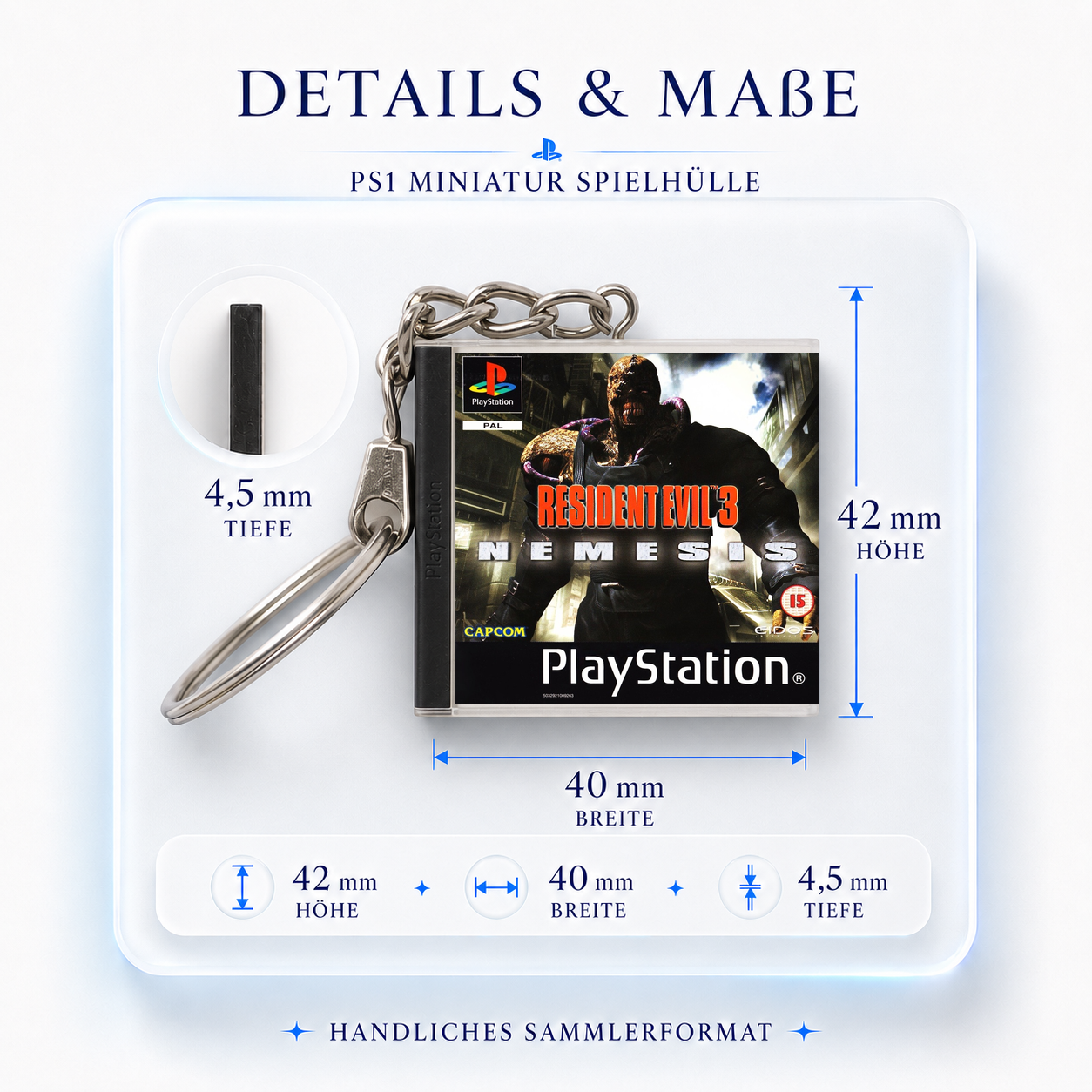 Resident Evil 3: Nemesis - PS1 Miniatur Spielhülle Schlüsselanhänger