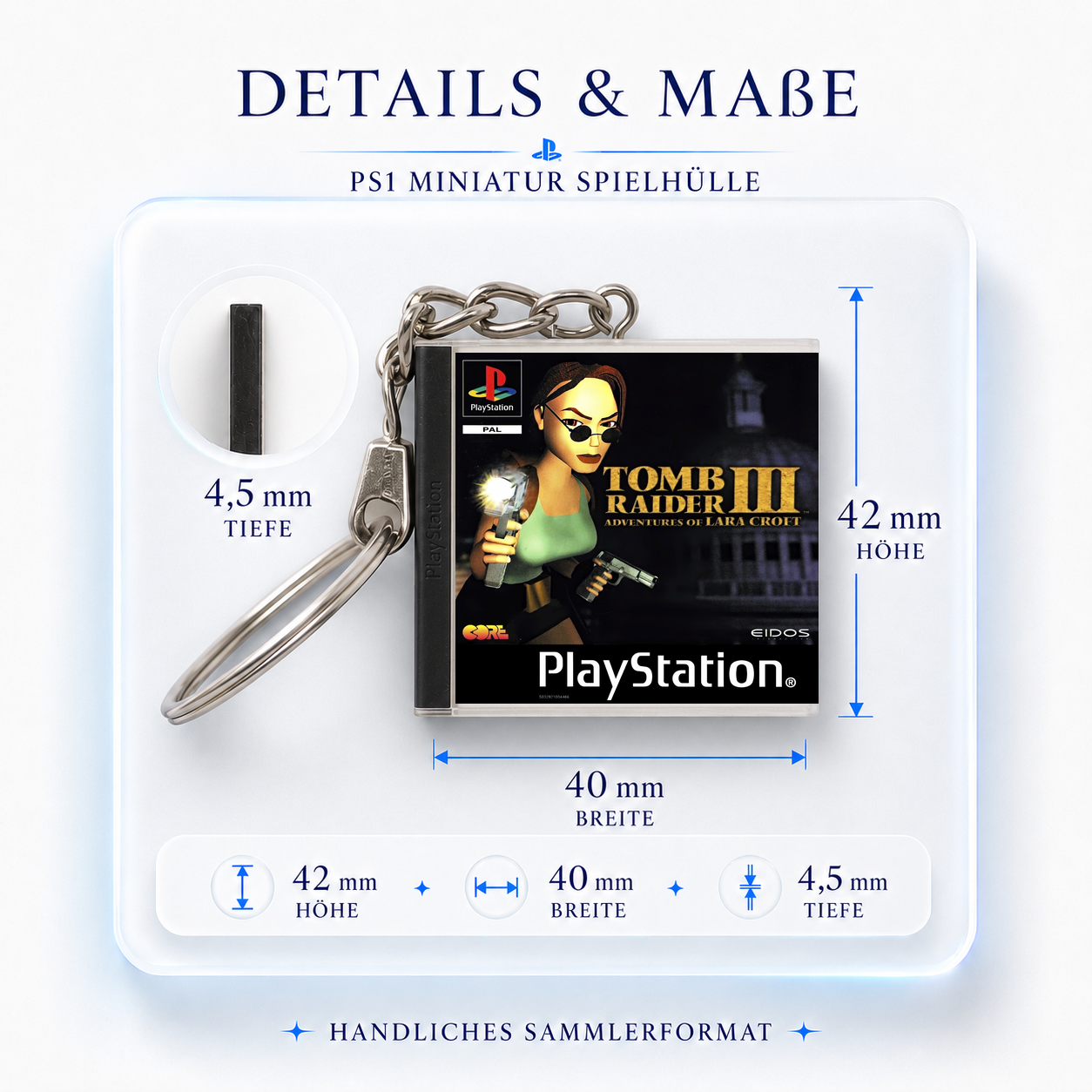 Tomb Raider III: Adventures of Lara Croft - PS1 Miniature Game Case Keychain
