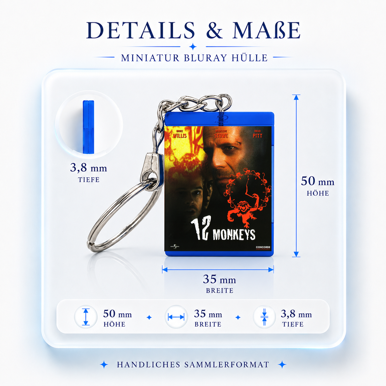 12 Monkeys - Film Miniatur Blu-Ray Hülle Schlüsselanhänger