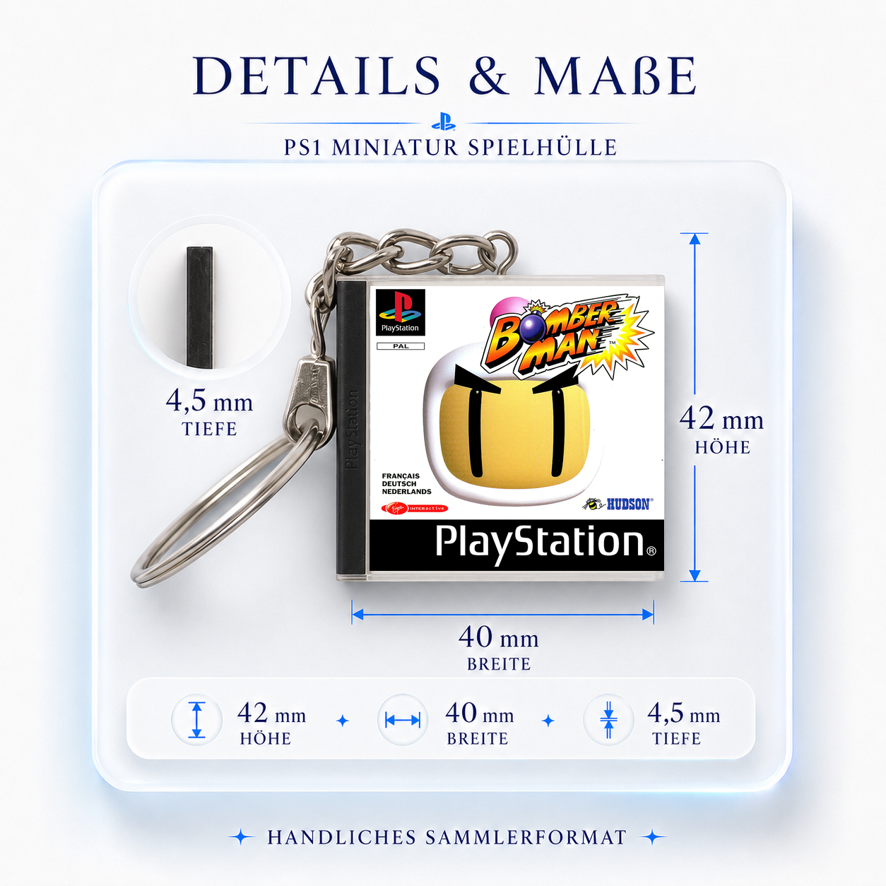 Bomberman - PS1 Miniatur Spielhülle Schlüsselanhänger