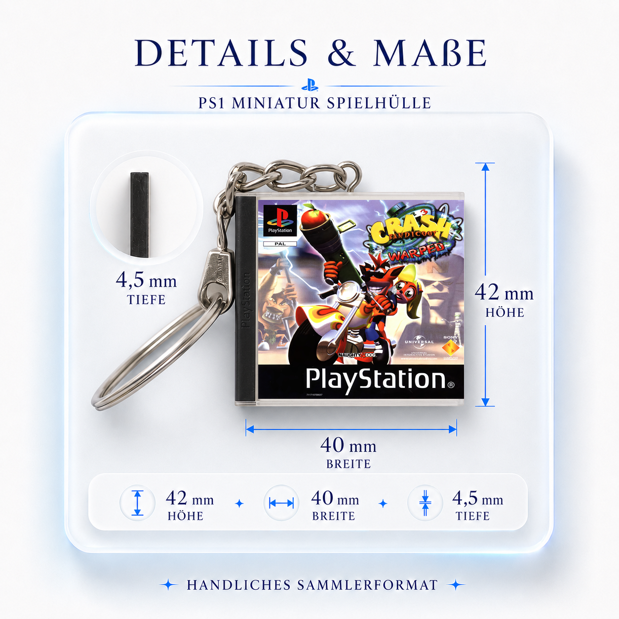 Crash Bandicoot 3: Warped - PS1 Miniatur Spielhülle Schlüsselanhänger