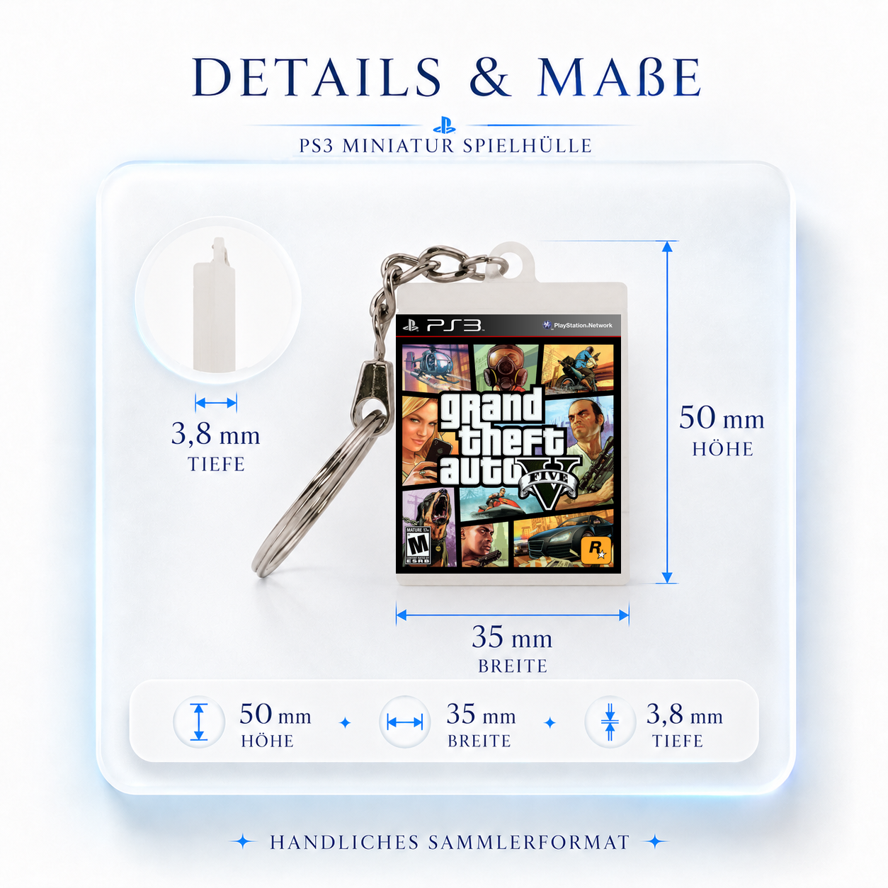 Grand Theft Auto V - PS3 Miniature Game Case Keychain