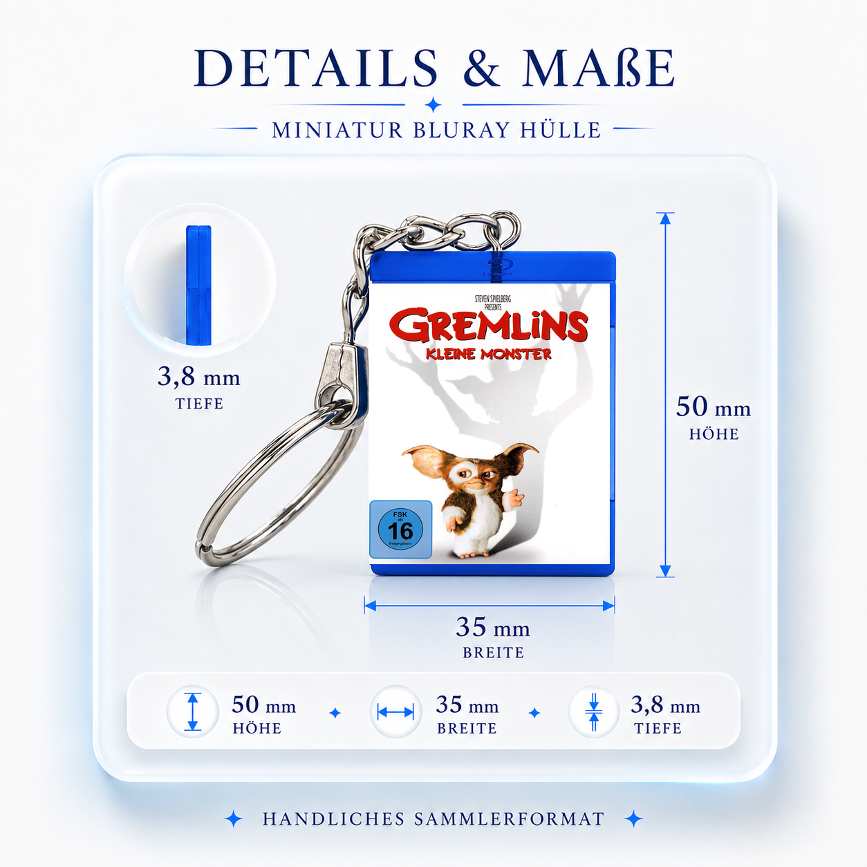 Gremlins-Kleine Monster - Film Miniatur Blu-Ray Hülle Schlüsselanhänger