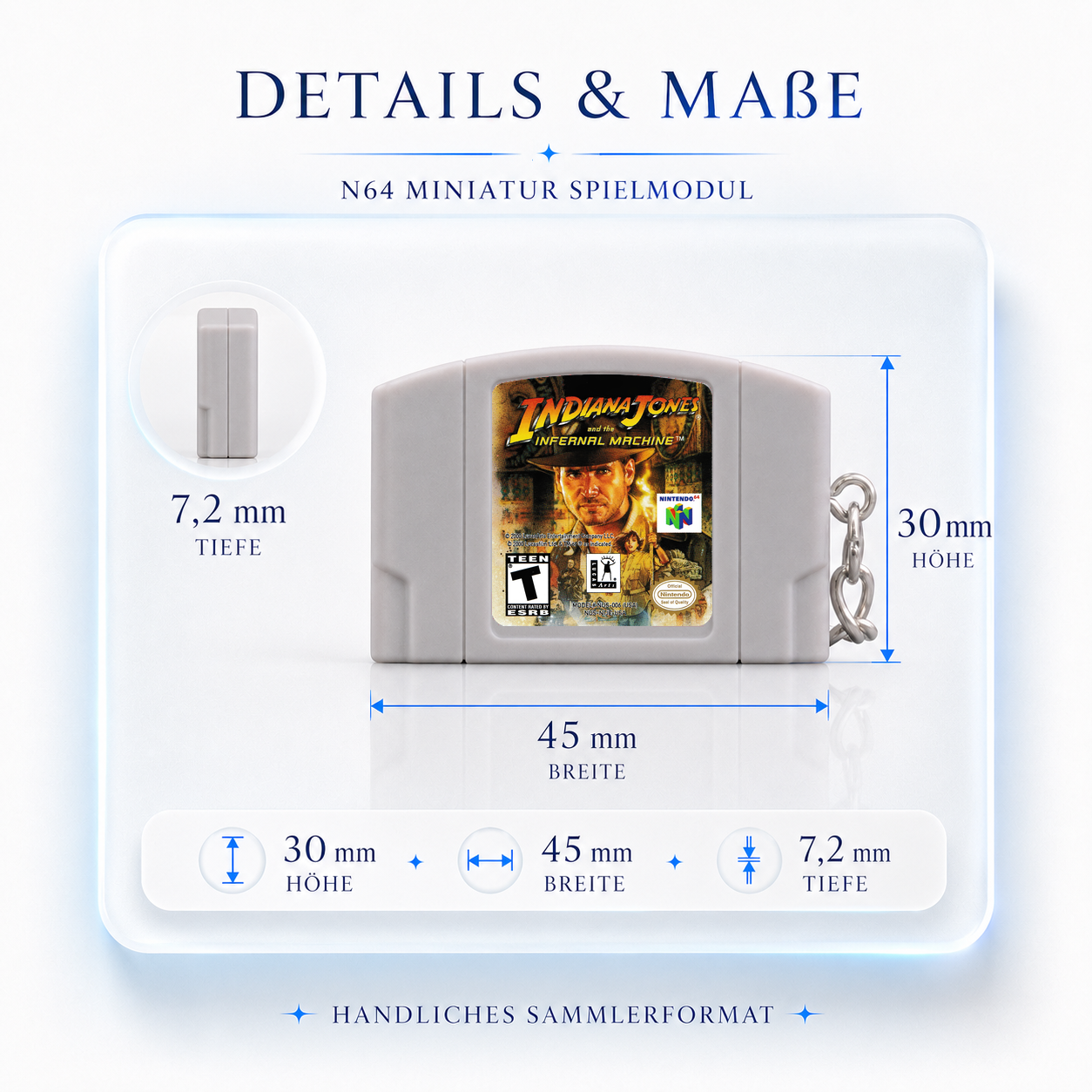 Indiana Jones And The Infernal Machine - N64 Miniatur Spielmodul Schlüsselanhänger