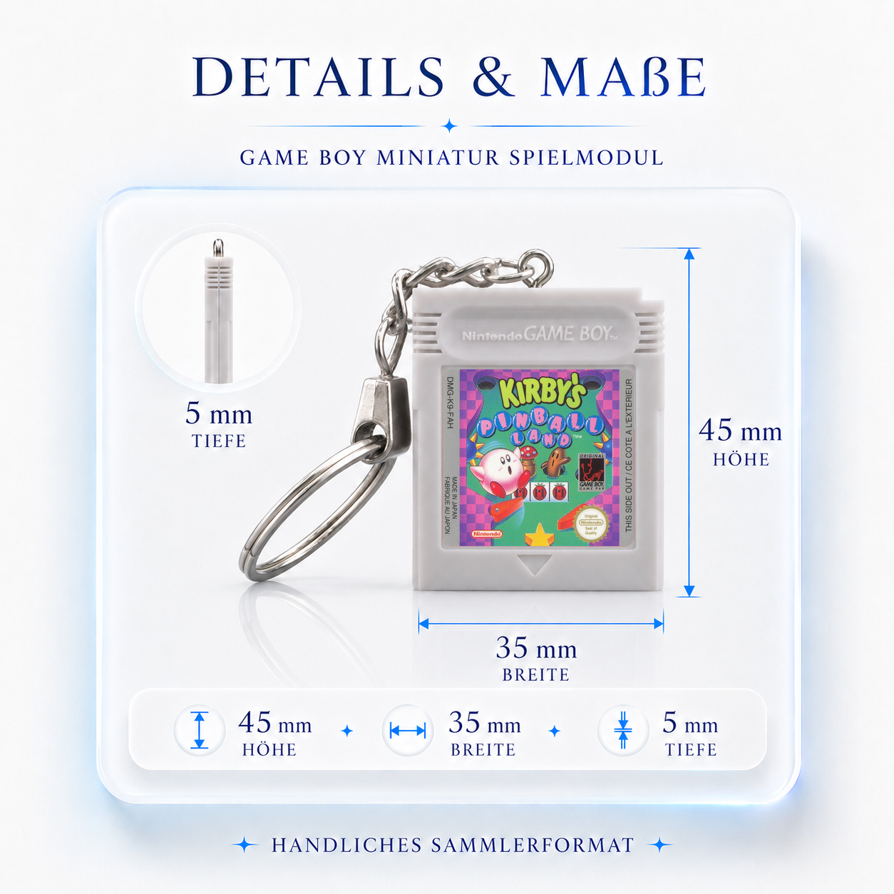 Kirby's Pinball Land - Game Boy Miniatur Spielmodul Schlüsselanhänger