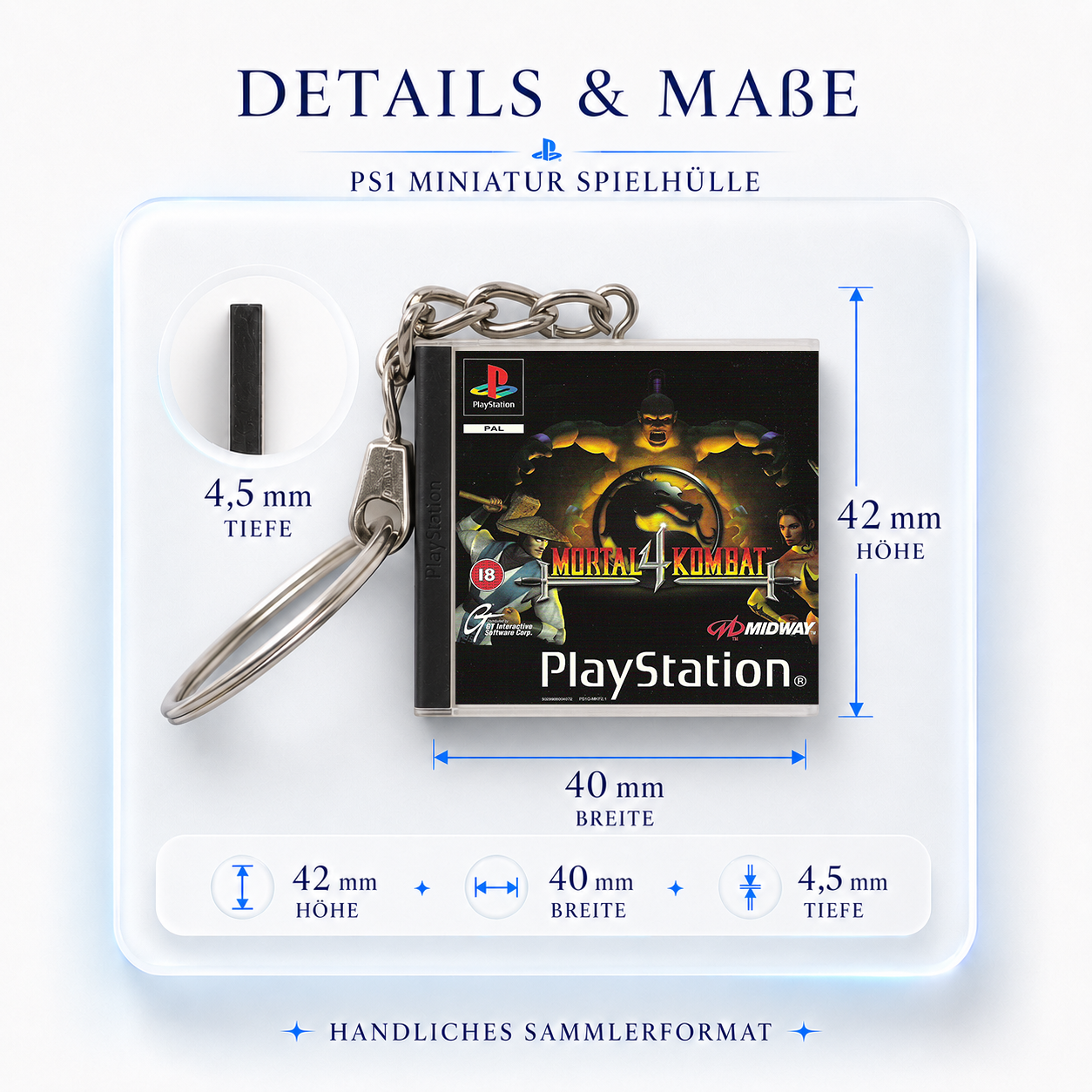 Mortal Kombat 4 - PS1 Miniatur Spielhülle Schlüsselanhänger