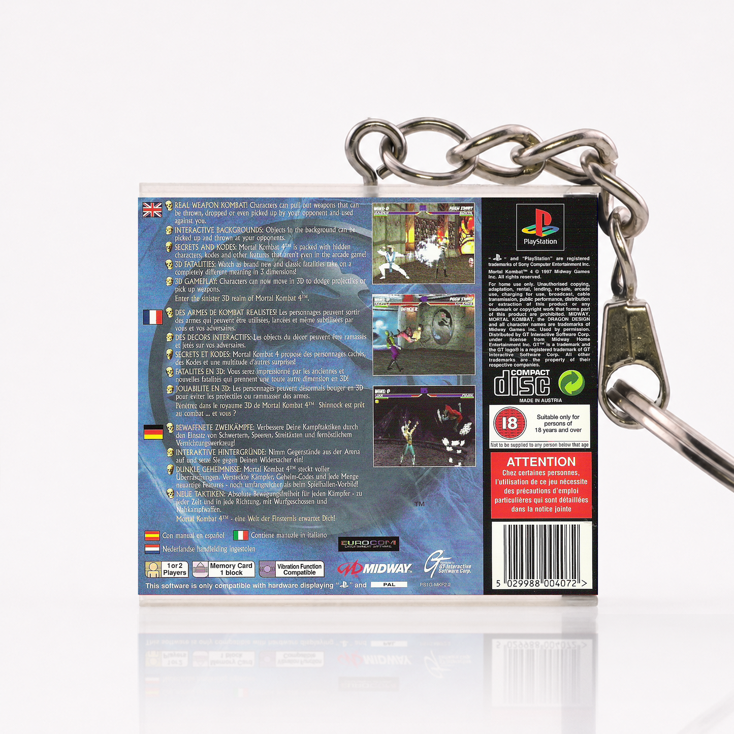 Mortal Kombat 4 - PS1 Miniatur Spielhülle Schlüsselanhänger