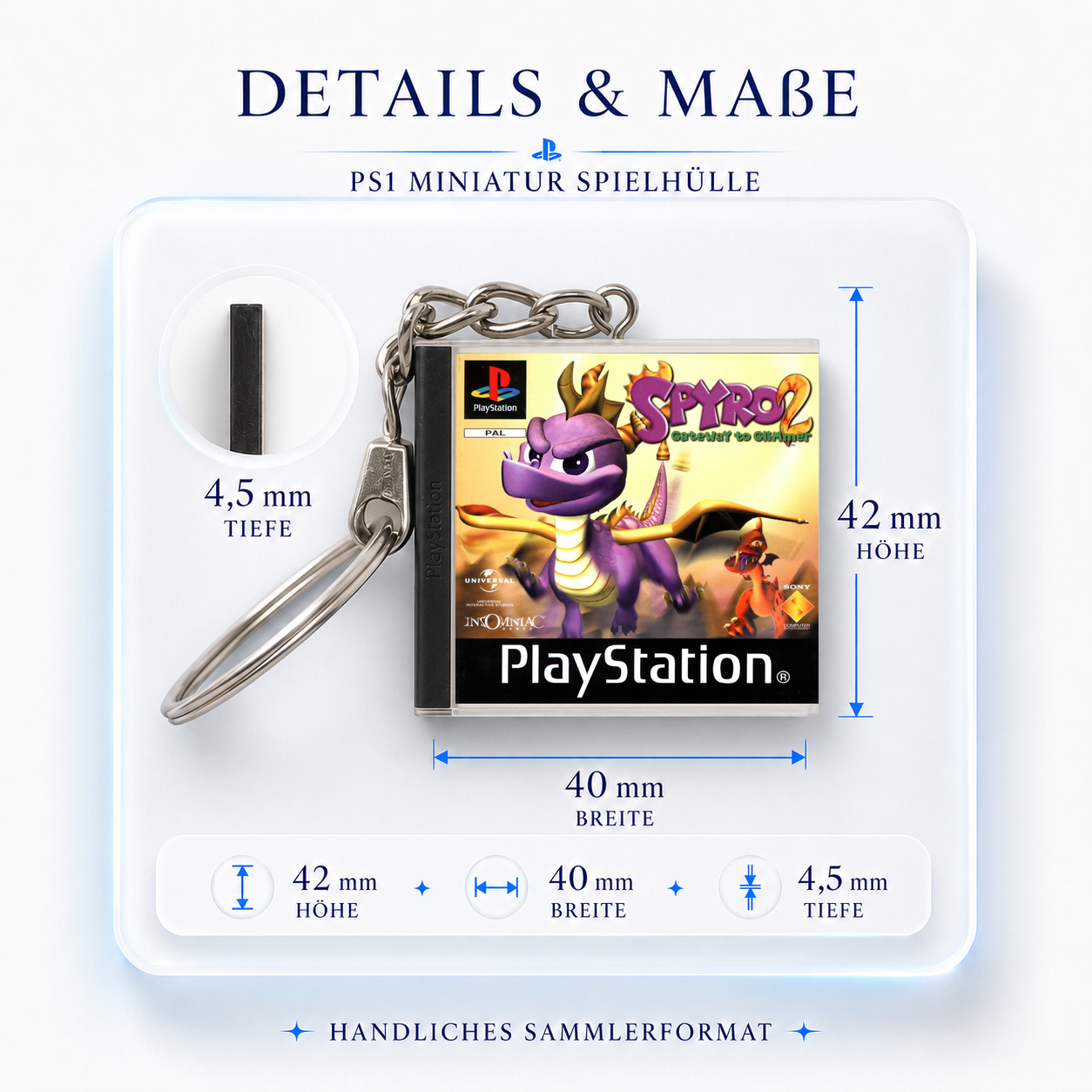 Spyro 2: Gateway to Glimmer - PS1 Miniatur Spielhülle Schlüsselanhänger