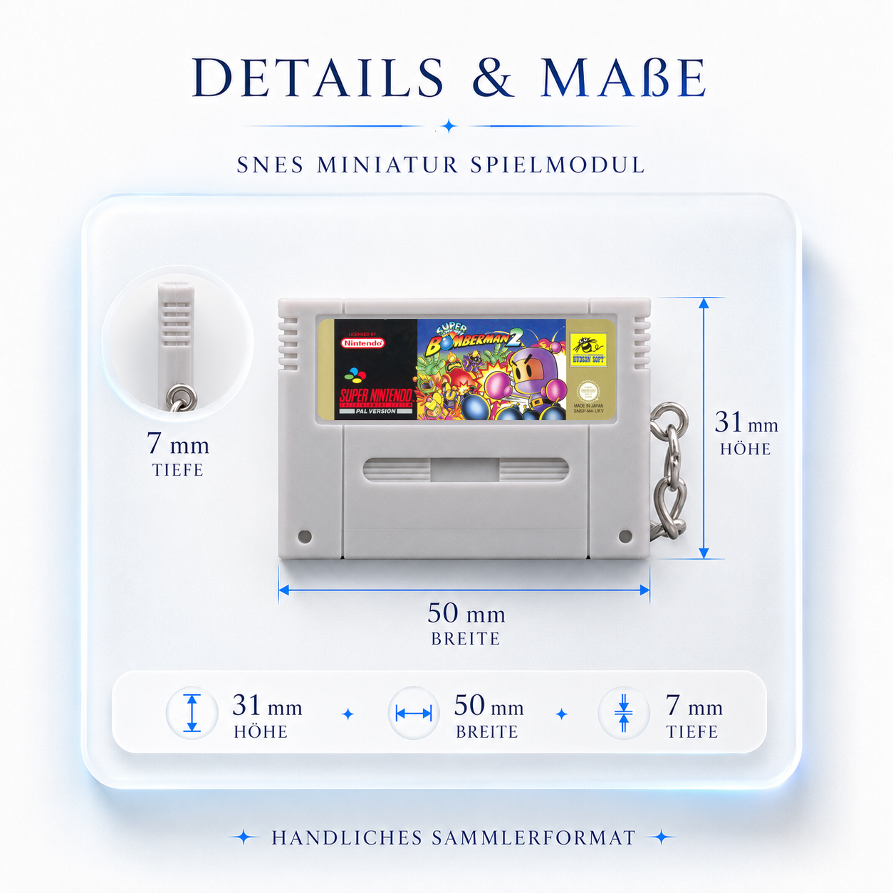 Super Bomberman 2 - SNES Miniatur Spielmodul Schlüsselanhänger