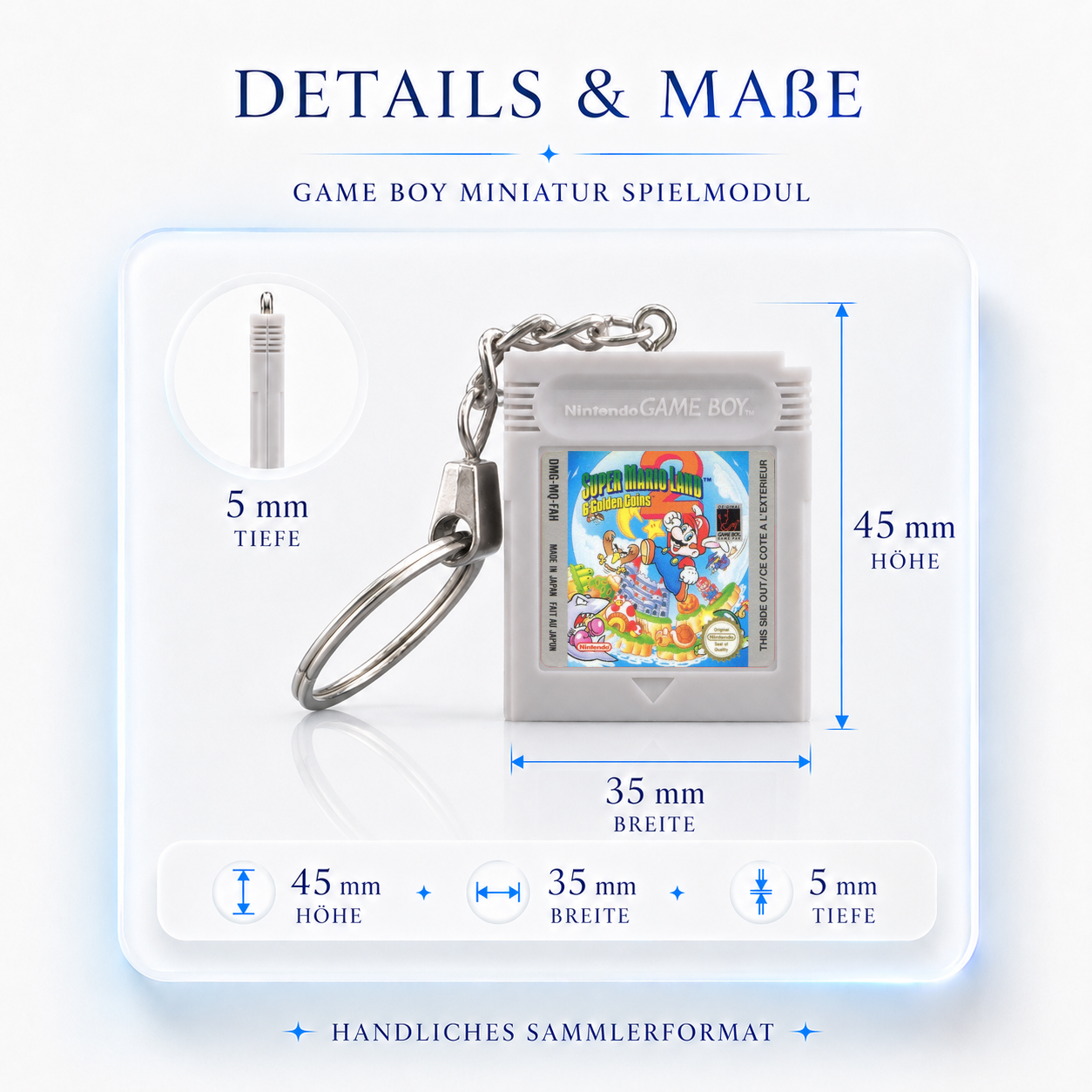 Super Mario Land 2 - Game Boy Miniatur Spielmodul Schlüsselanhänger
