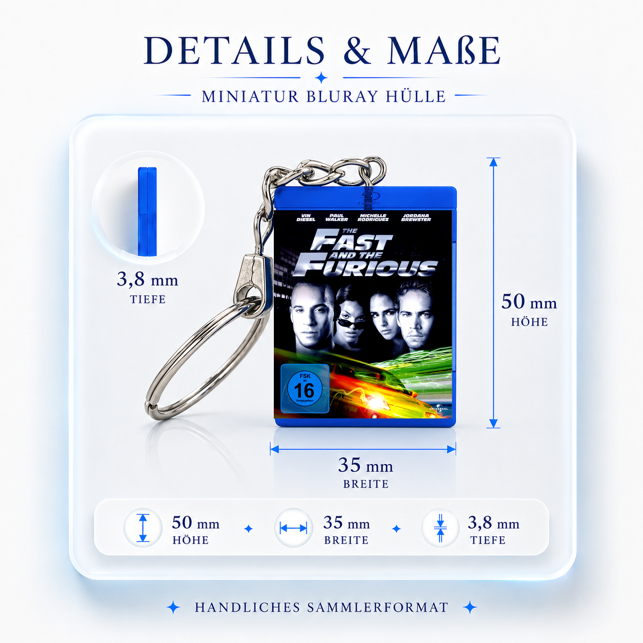 The Fast and the Furious - Film Miniatur Blu-Ray Hülle Schlüsselanhänger
