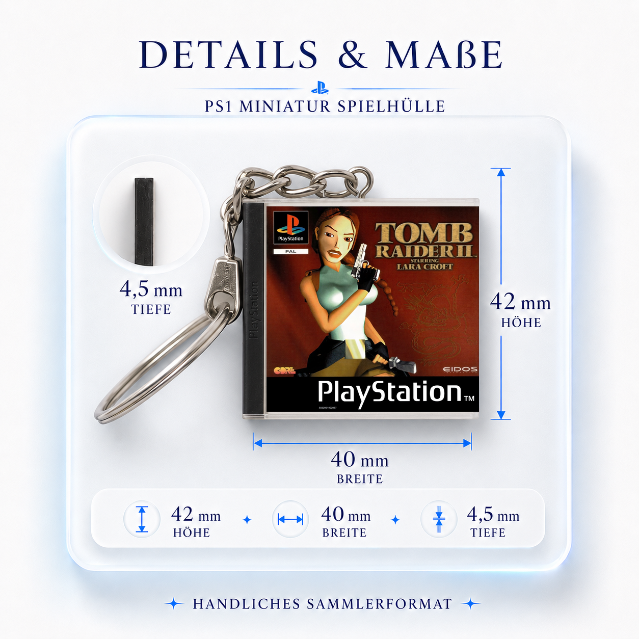Tomb Raider II - PS1 Miniatur Spielhülle Schlüsselanhänger